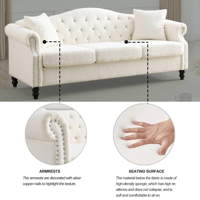 79" Velvet 3-Seat Chesterfield Sofa with 2 Pillows.