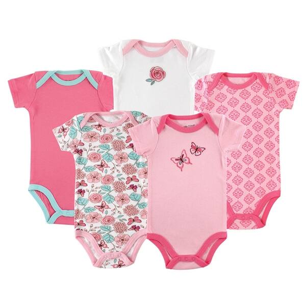 slide 1 of 1, Luvable Friends Baby Girl Cotton Bodysuits 5pk, Butterfly 0-3 Months - Butterfly