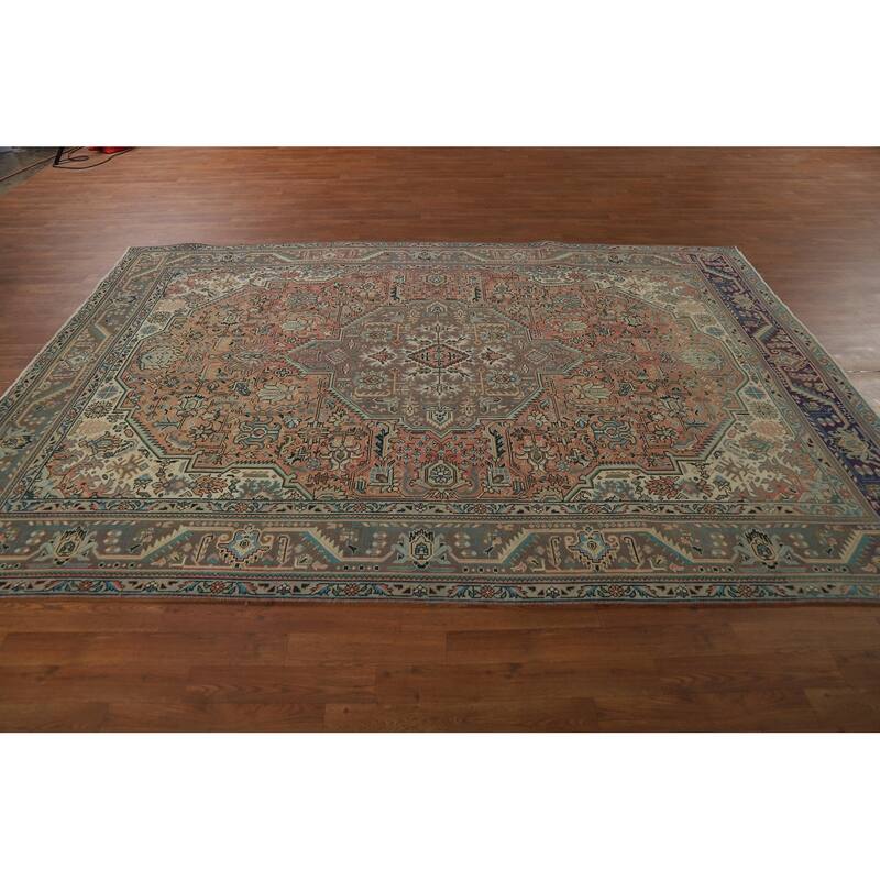 Orange Tabriz Persian Vintage Rug Hand-Knotted Wool Carpet - 6'8" x 9'6"