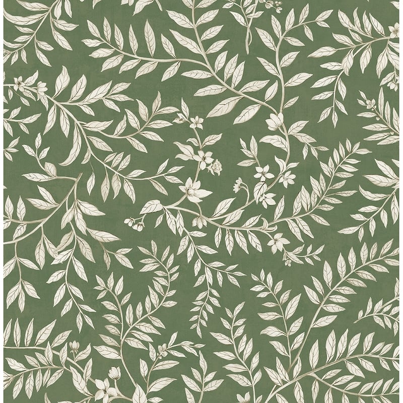 Daisy Bennett Designs Vining Leaf Trail Premium Matte Non-Woven Peel and Stick Wallpaper - 20.5 in. W x 18 ft. L - Pine Field