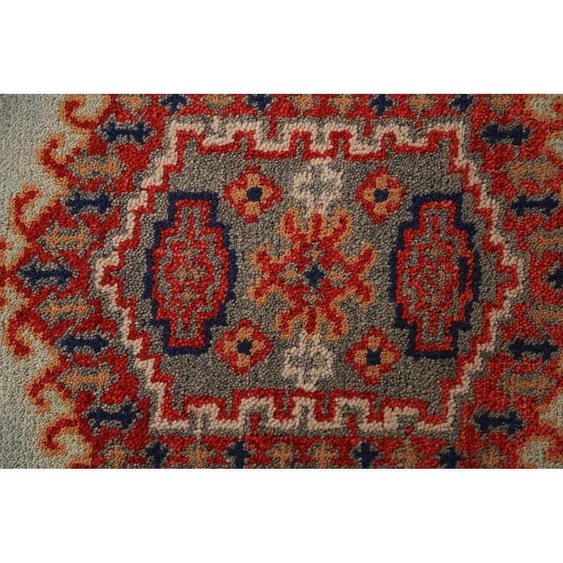 Geometric Viss Indian Runner Rug Hand-Knotted Beige Wool Carpet - 2'6"x 7'11"