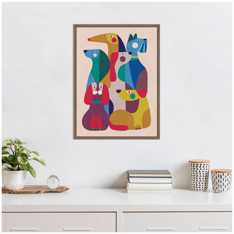 Kate and Laurel Abstract Retro Modern Dogs 02 by Rachel Lee Framed Canvas Wall Art Print