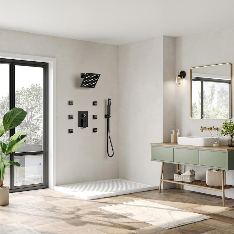 10" High-Pressure Balanced Rainfall Shower System with Handheld Spray & 6 Body Jets