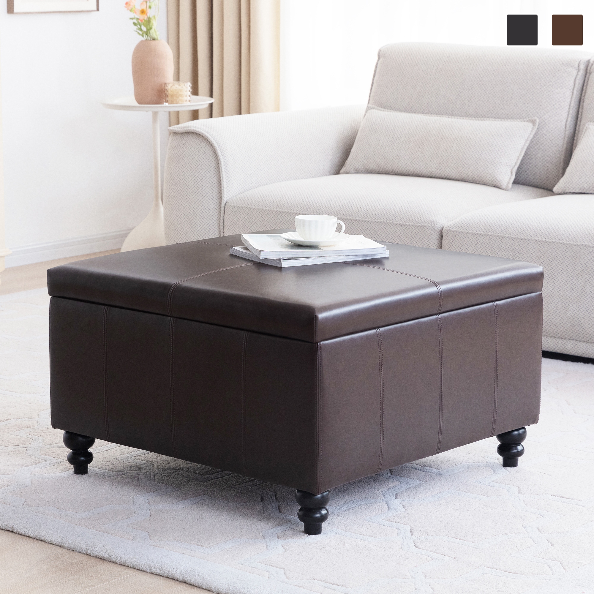 Black square shop storage ottoman