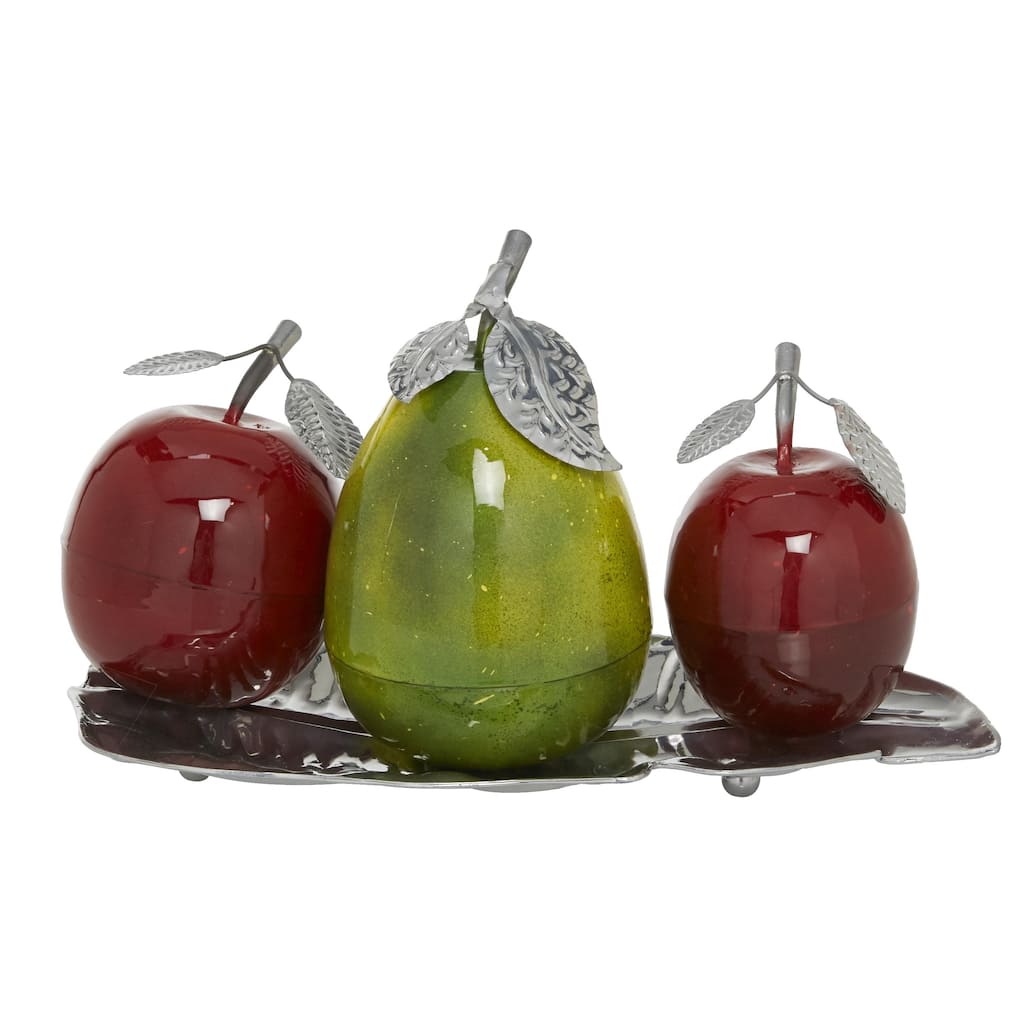 Metal Fruit Decorative Sculpture with Platter - Multi Colored or Red - Roche River Decor