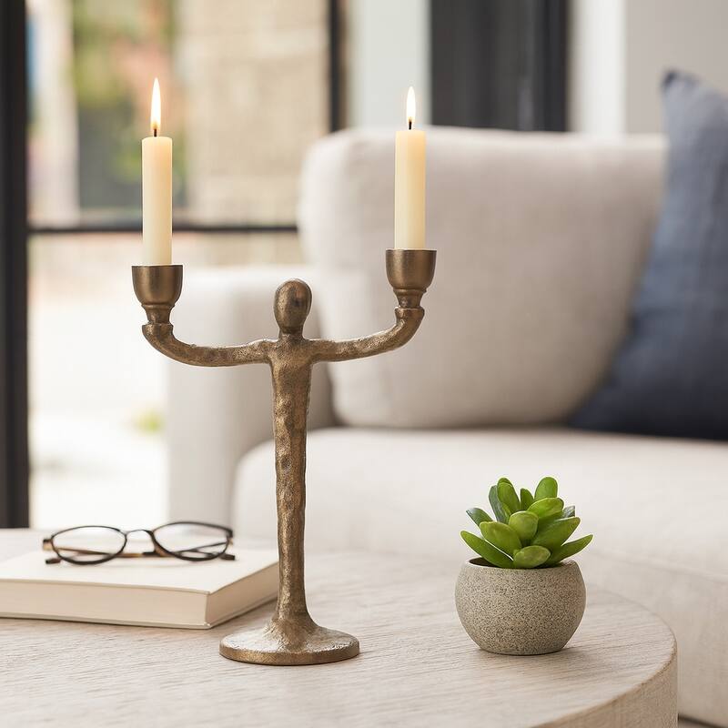 Metal Abstract Human Taper Candle Holder - Gold, 12 in.