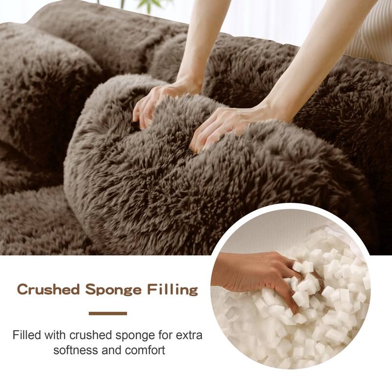 148.8" L-shaped Soft And Fluffy Plush Fabric Sectional Sofa with Bottom Anti-Slip Design and Ottoman