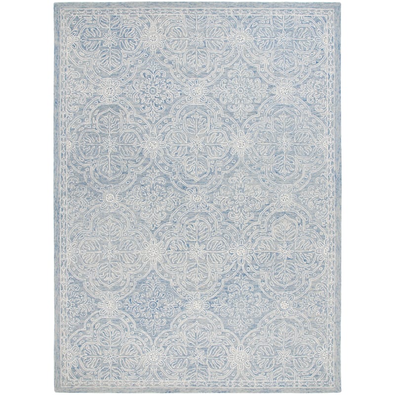 Lauren Ralph Lauren Handmade Etienne French Country Geometric Wool Rug - 9' x 12' - Blue/Ivory