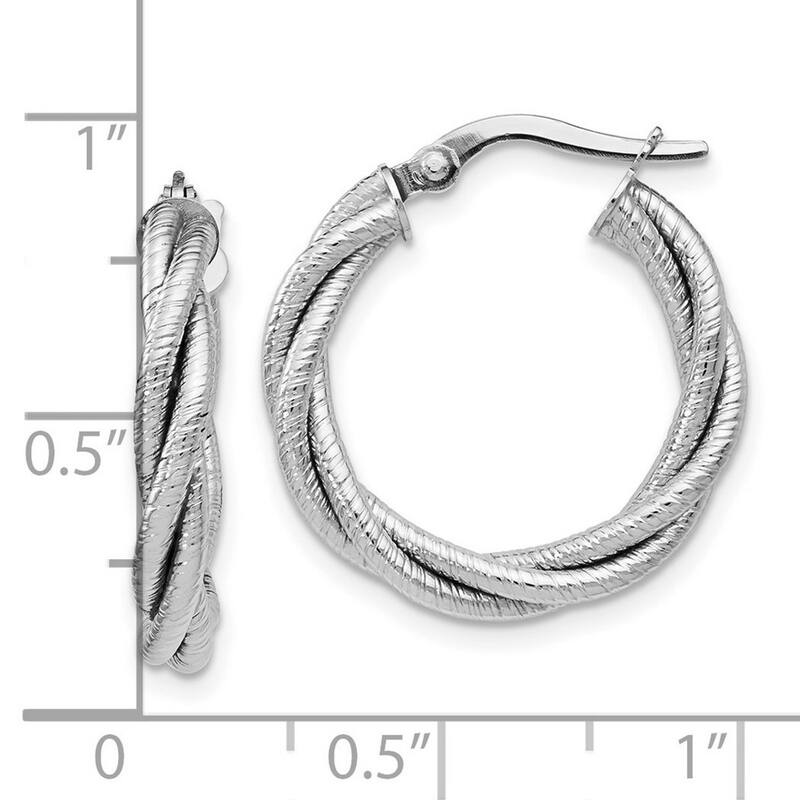 Curata 14k White Gold Textured Triple Twist Hoop Earrings 21x3.5mm