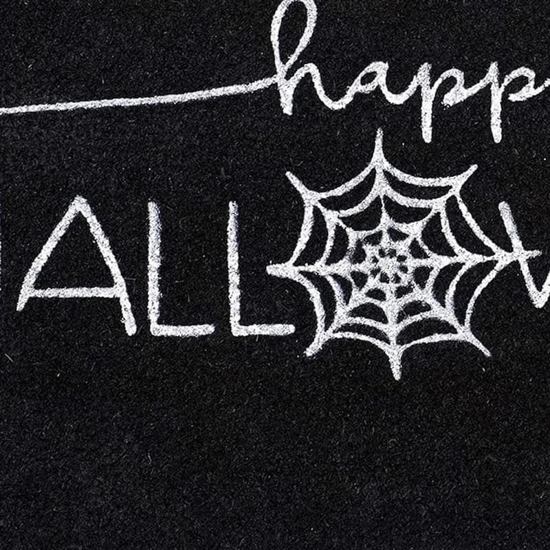 HomeRoots 17" X 29" Black And White Happy Halloween Outdoor Coir Door Mat - 17.00' X '29.00