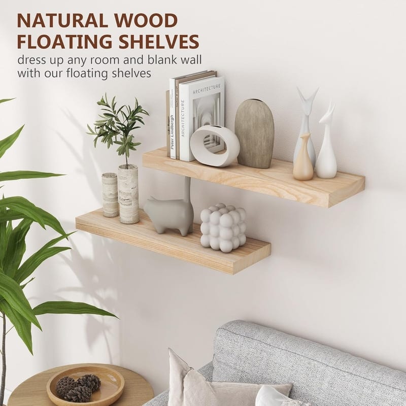 24 Inch Black Floating Shelves for Wall, Solid Wood Wall Shelves Set - 24 Inch