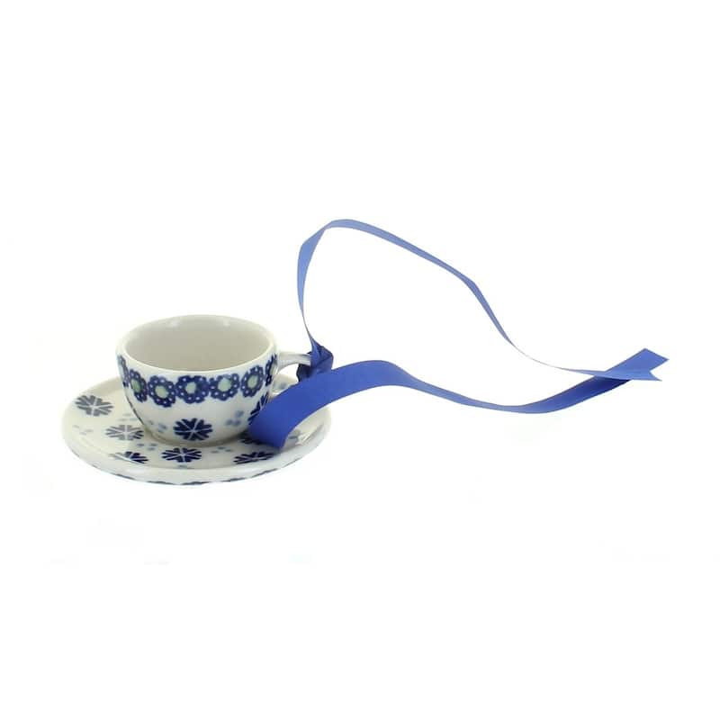 Blue Rose Polish Pottery D076 Manufaktura Cup & Saucer Ornament - Festive Fir