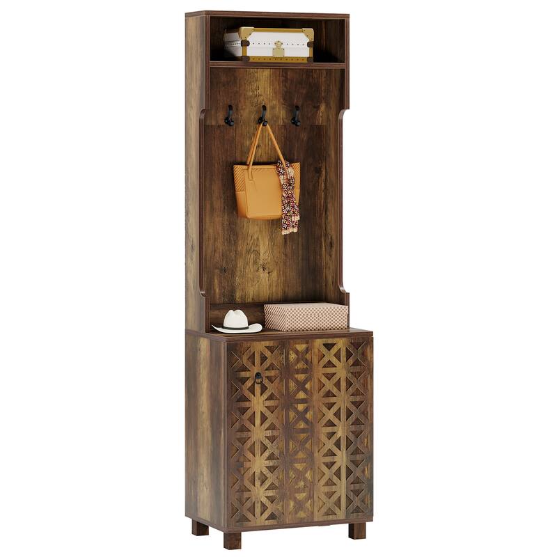 Farmhouse 3-in-1 Hall Tree with Coat Rack and Shoe Cabinet