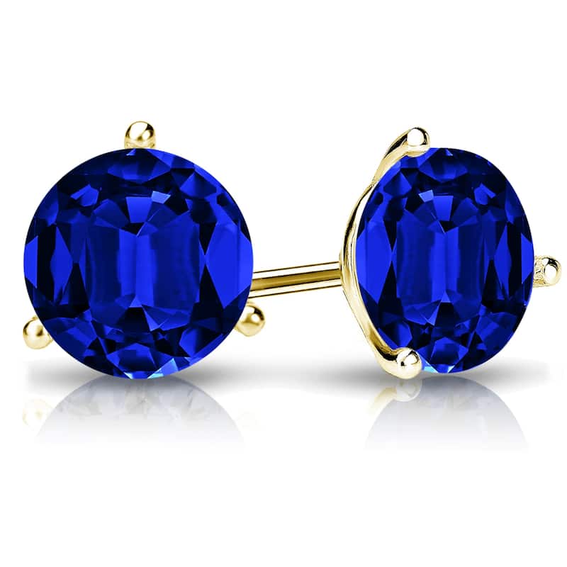 Auriya 14k Gold Lab Grown Gemstone Blue Sapphire Stud Earrings Round 0.25 to 5.00 ct. tw. 3-Prong Martini Screw-Back