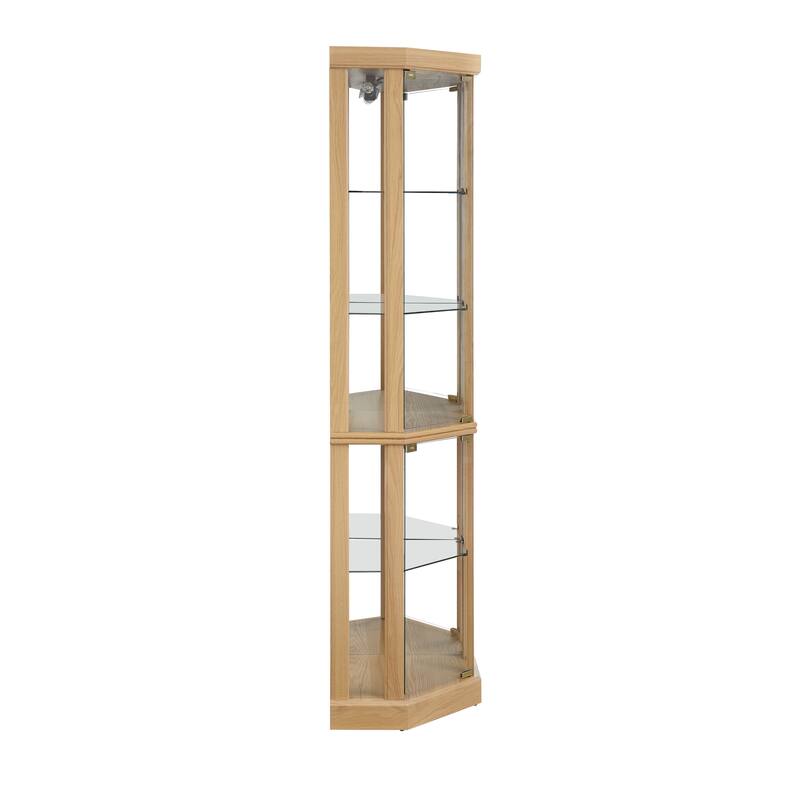 Lighted Corner Curio Cabinet - Elegant Glass Display Case for Living Room & Bar Storage - Perfect for Antique Collections & Wine