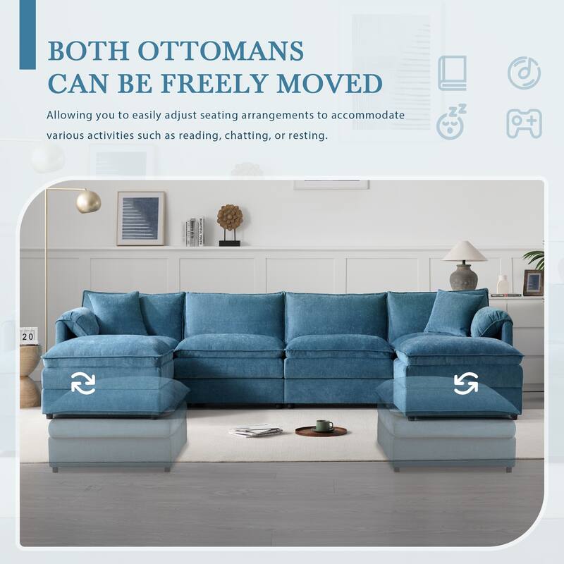 Chenille Modular Cloud Couch Oversized Sectional Sofa with Ottoman