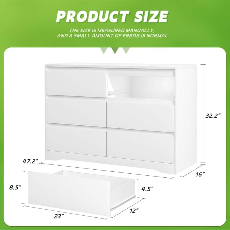 47.2'' W 6-Drawer Wooden Bedroom Double Dresser Chest of Drawers