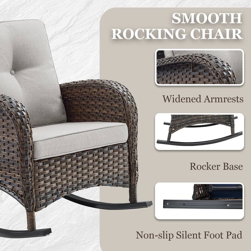 Fire Pit Table with Sectional Sofa Rocker Chairs Ottomans -Blue - Brown