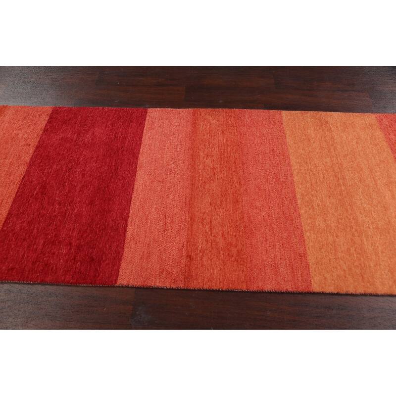 Striped Contemporary Oriental Gabbeh Kashkoli Wool Runner Rug Handmade - 3'1" x 15'7"