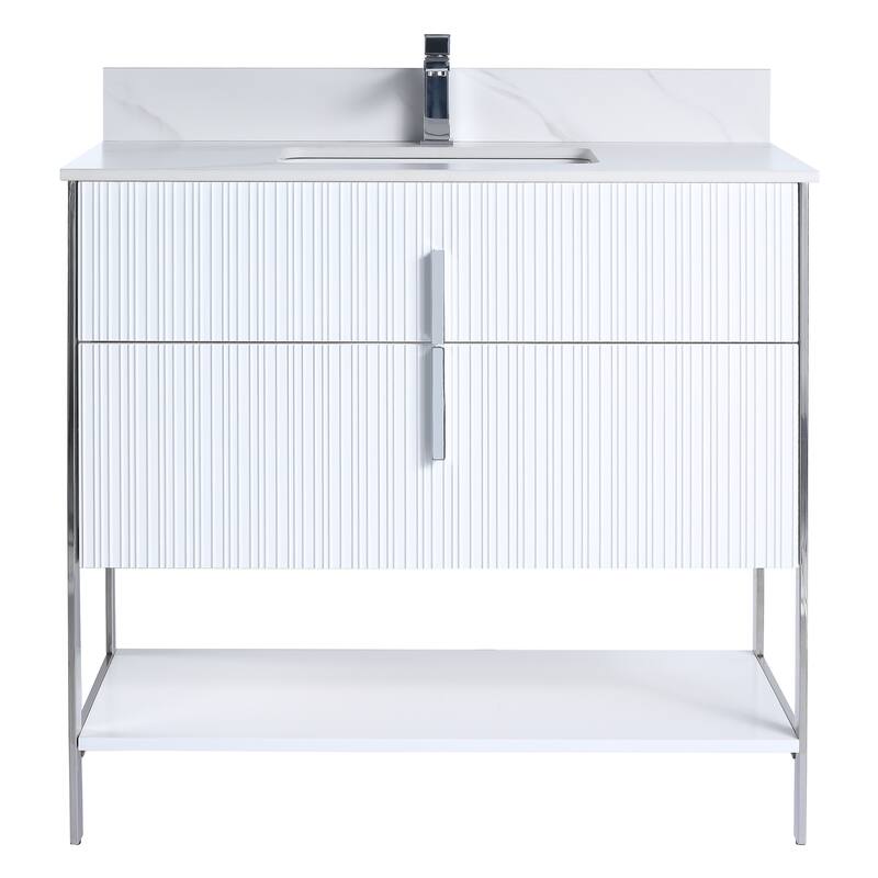 Fine Fixtures Serenity Modern Bathroom Vanity with White Carrara Stone Top