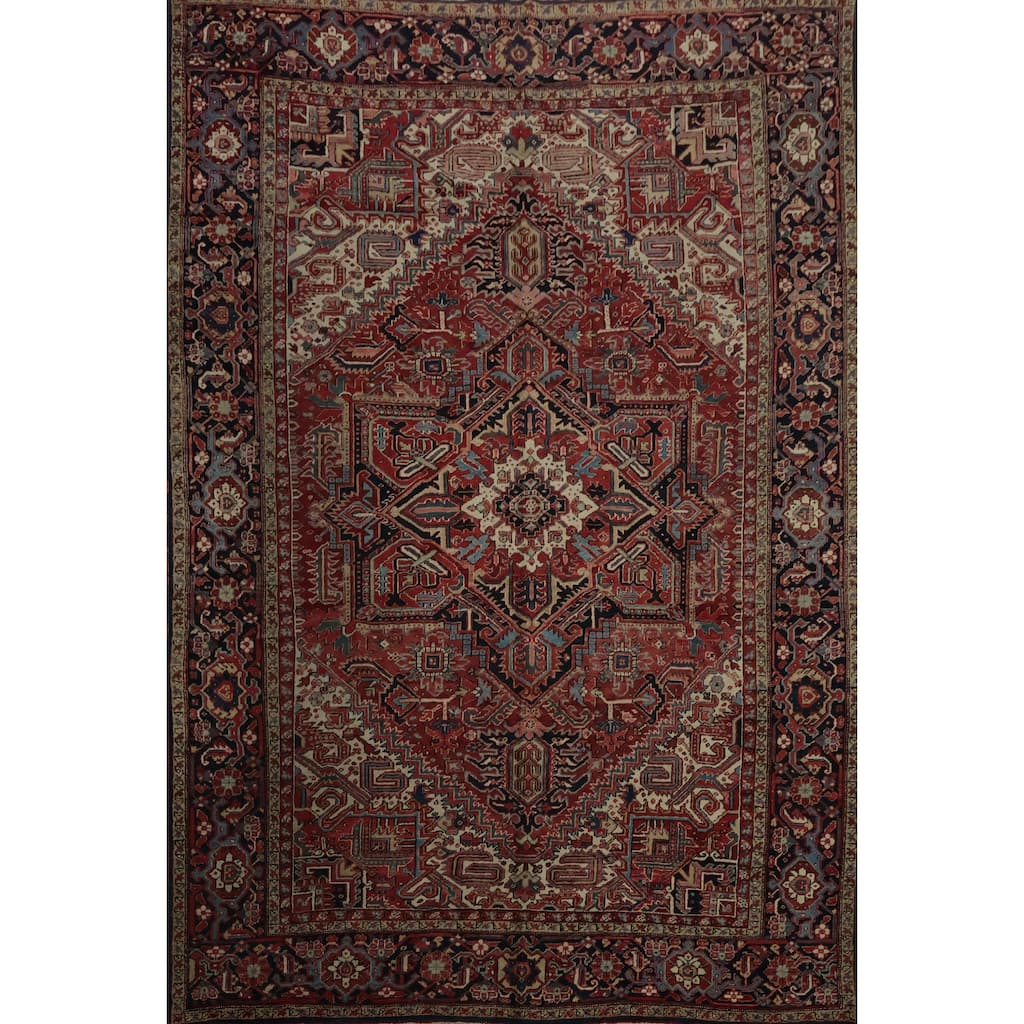 Hand Knotted Oriental 100% Wool Carpet Traditional Medallion Red Heriz (serapi) Area Rug - 13' 7'' X 10' 7''