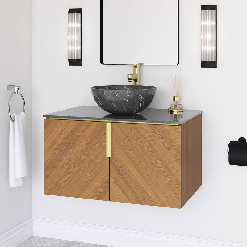 Wall-Mounted Bathroom Vanity with Round Ceramic Sink