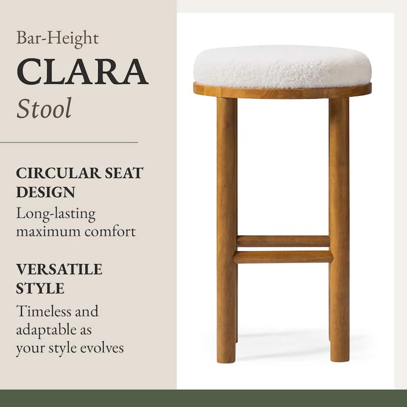 Maven Lane Clara Kitchen Stool In Aged Natural with Boucle Fabric