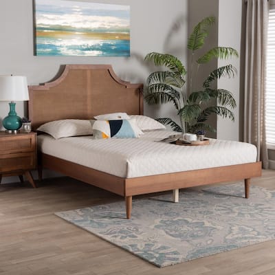 Macaria Mid-Century Modern Woven Rattan Bed