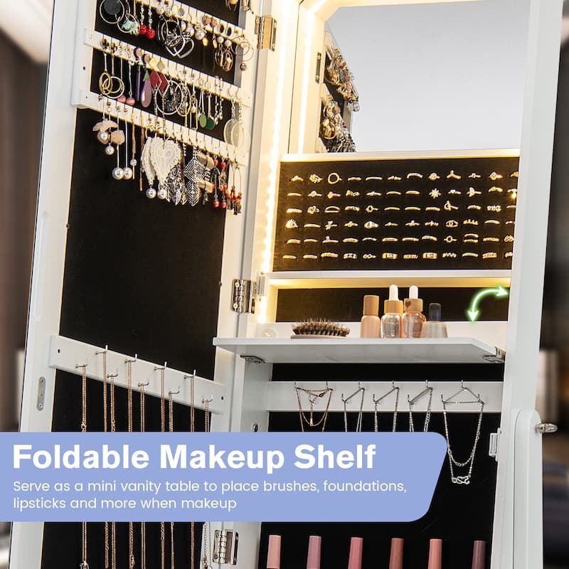 Gymax Jewelry Armoire w/ Full Length Mirror Freestanding Jewelry