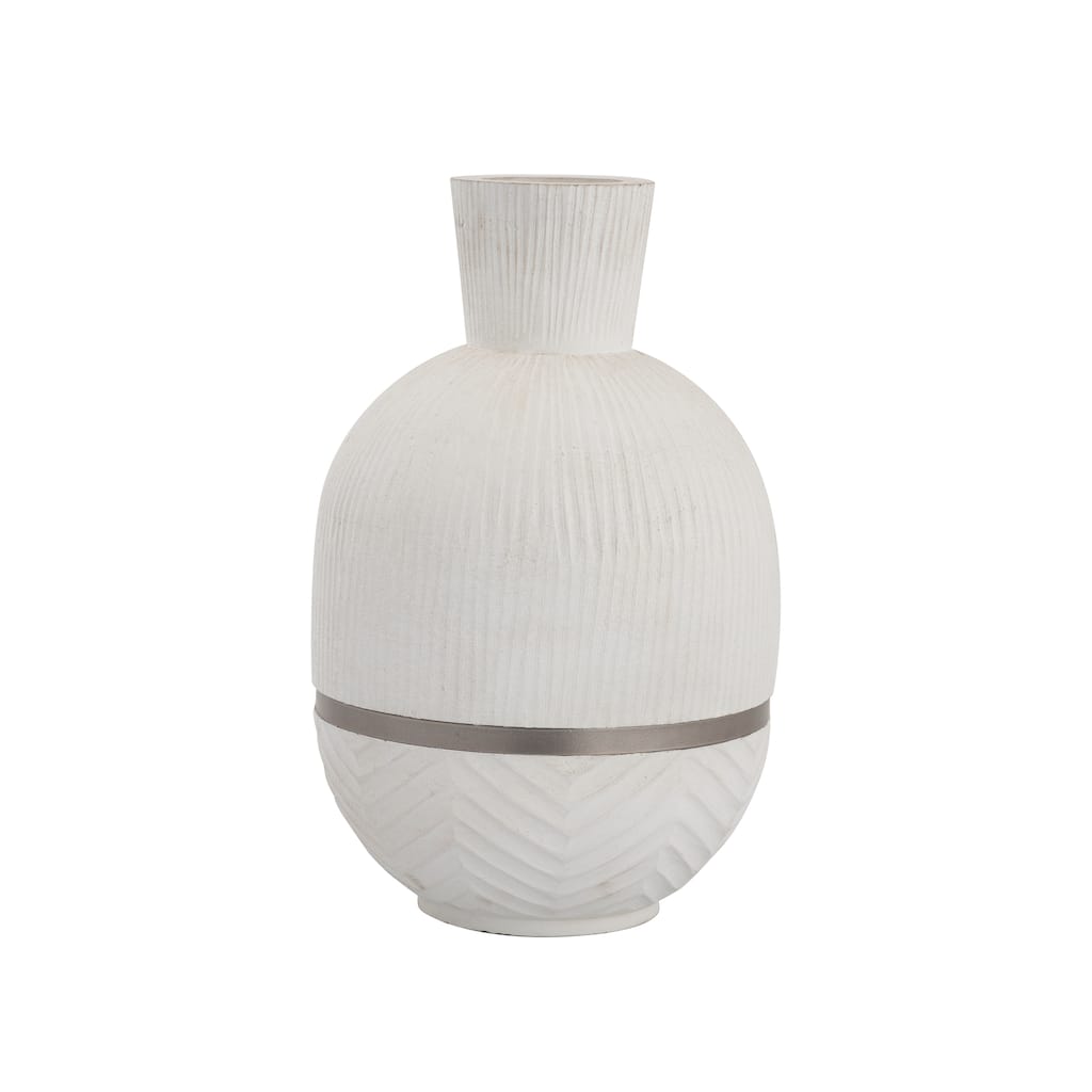 Atlas Glenn Etched White Painted Mango Wood Vase