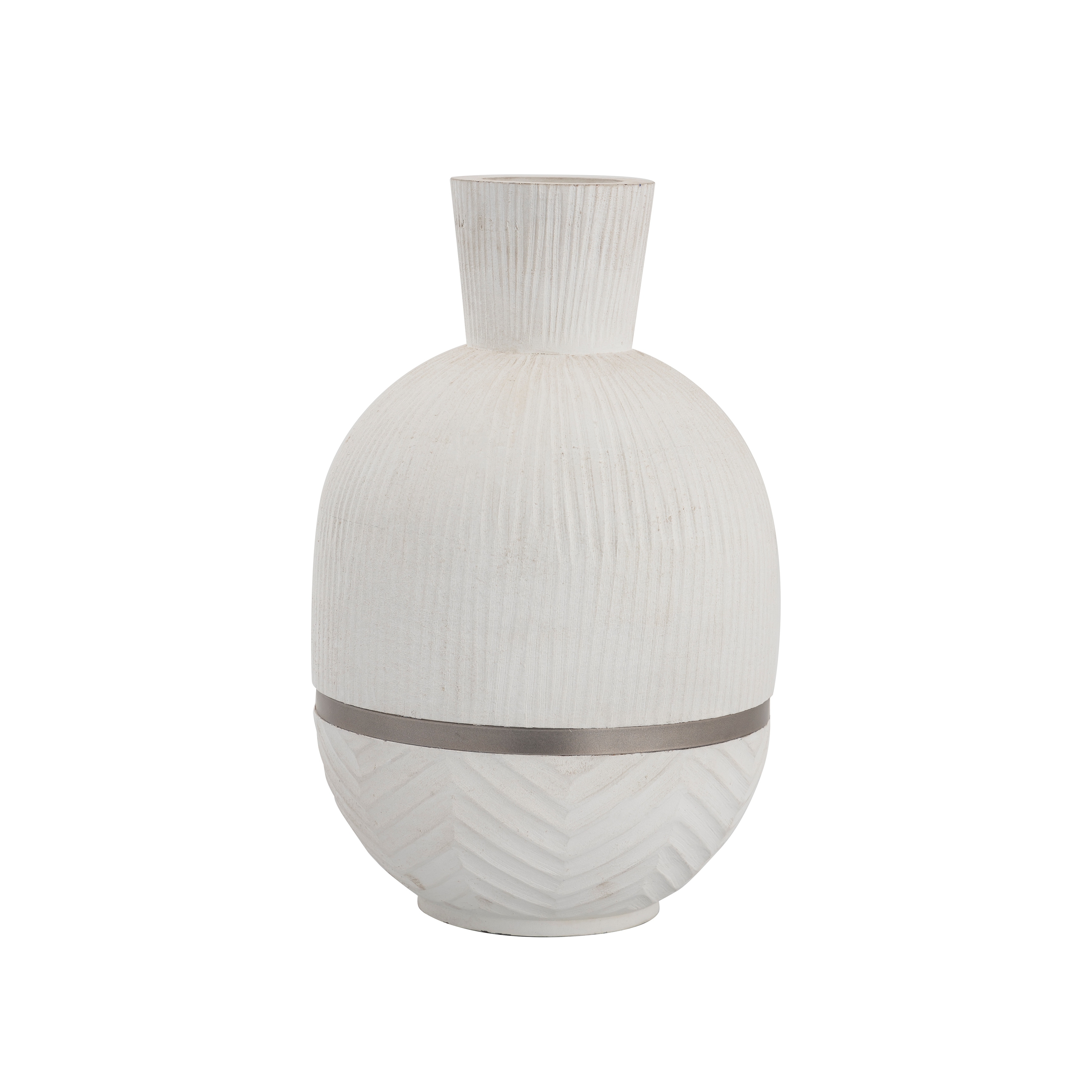 Atlas Glenn Etched White Painted Mango Wood Vase