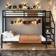 preview thumbnail 1 of 10, Black Metal Frame Twin/Full Platform Beds, Storage Stairway Bunk Bed with Wardrobe Black