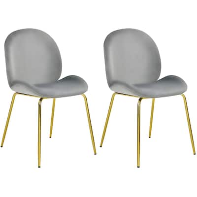 Costway Set of 2 Velvet Accent Chairs Dining Side Chairs w/Gold Metal