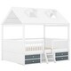 preview thumbnail 4 of 10, White Full Size Wood House Bed with Fence & Roof