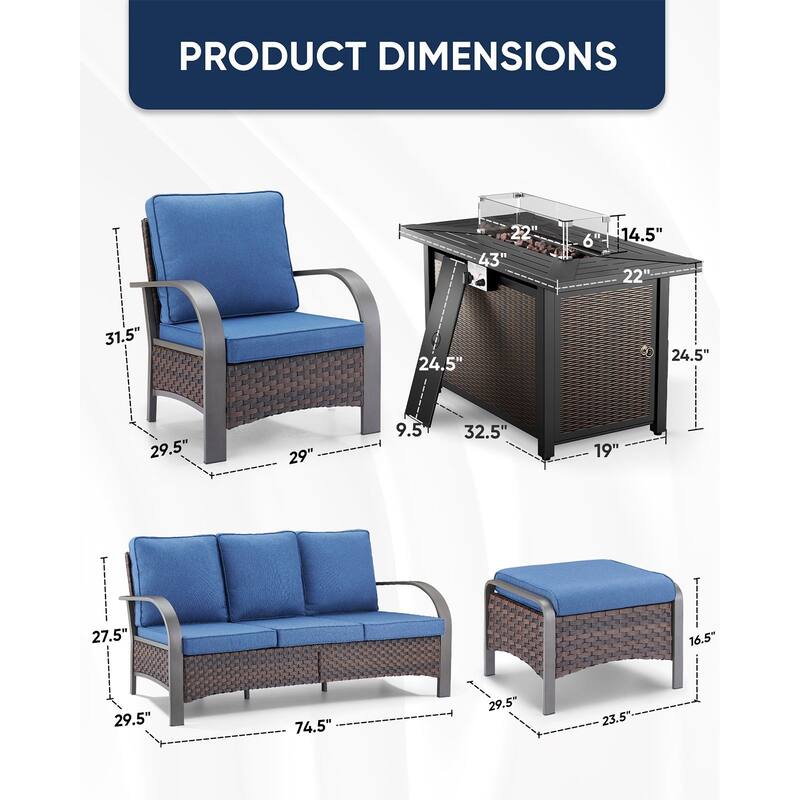 Propane Fire Pit with Outdoor Patio Funiture Set