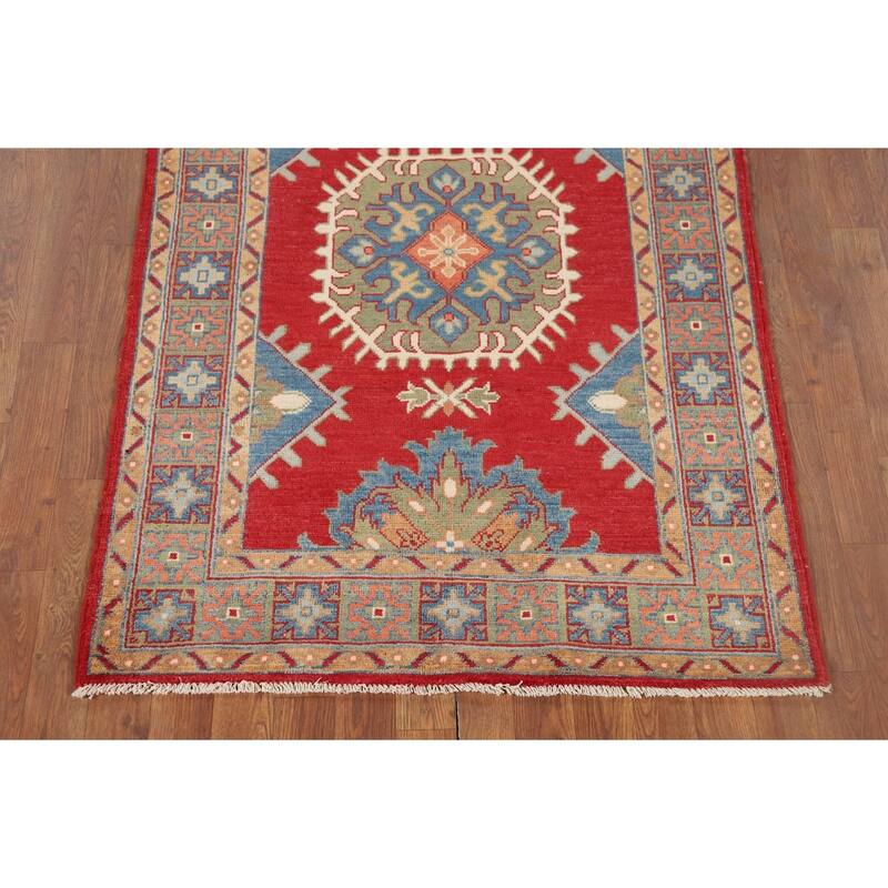 Traditional Red Kazak Oriental Accent Rug Hand-Knotted Wool Carpet - 3'5" x 4'11"