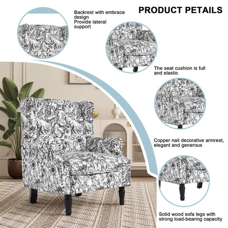 Wingback Accent Chair Nailhead Trim Living Room Reading Chair