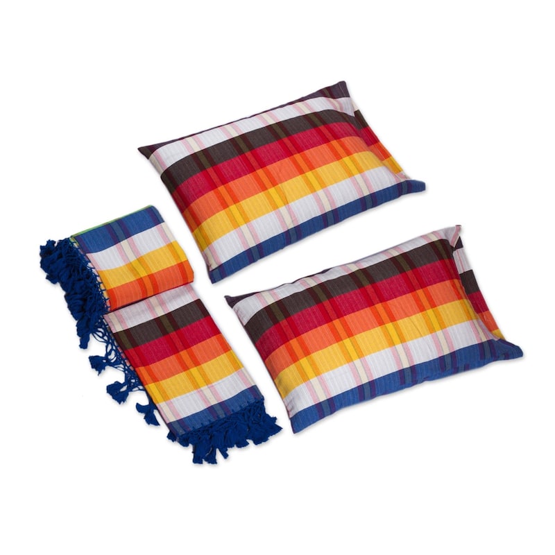 Handmade Beautiful Rainbow bedspread and pillowcases (Mexico)
