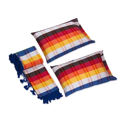 Handmade Beautiful Rainbow bedspread and pillowcases (Mexico)