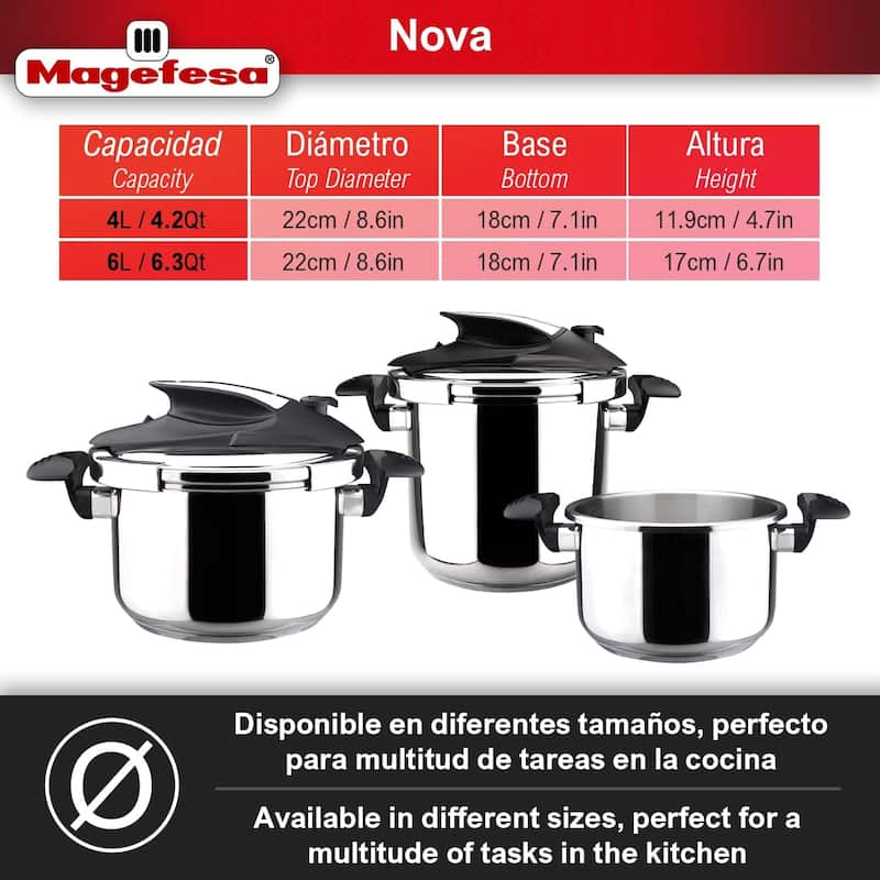 Magefesa Nova Stainless Steel Pressure Cooker Set - 4.2 & 6.3 Qts