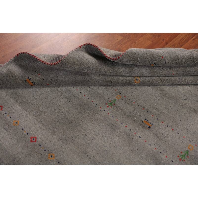 Tribal Gabbeh Area Rug Handmade Grey Wool Carpet - 5'8" x 7'8"