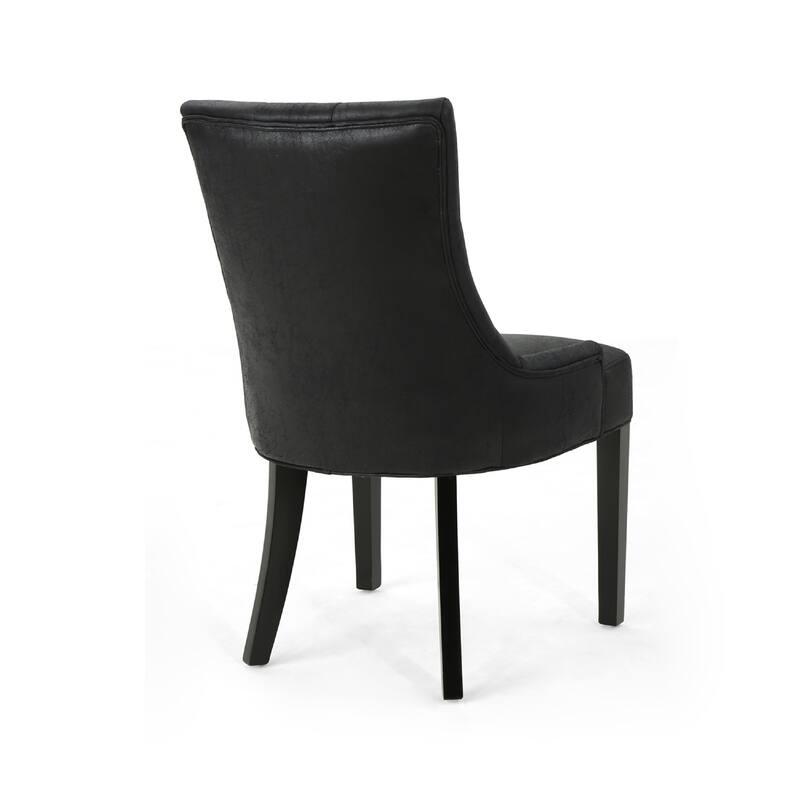 Chen Dining Chair Set of 2, Curved Back, Black Diamond Tuft Microfiber