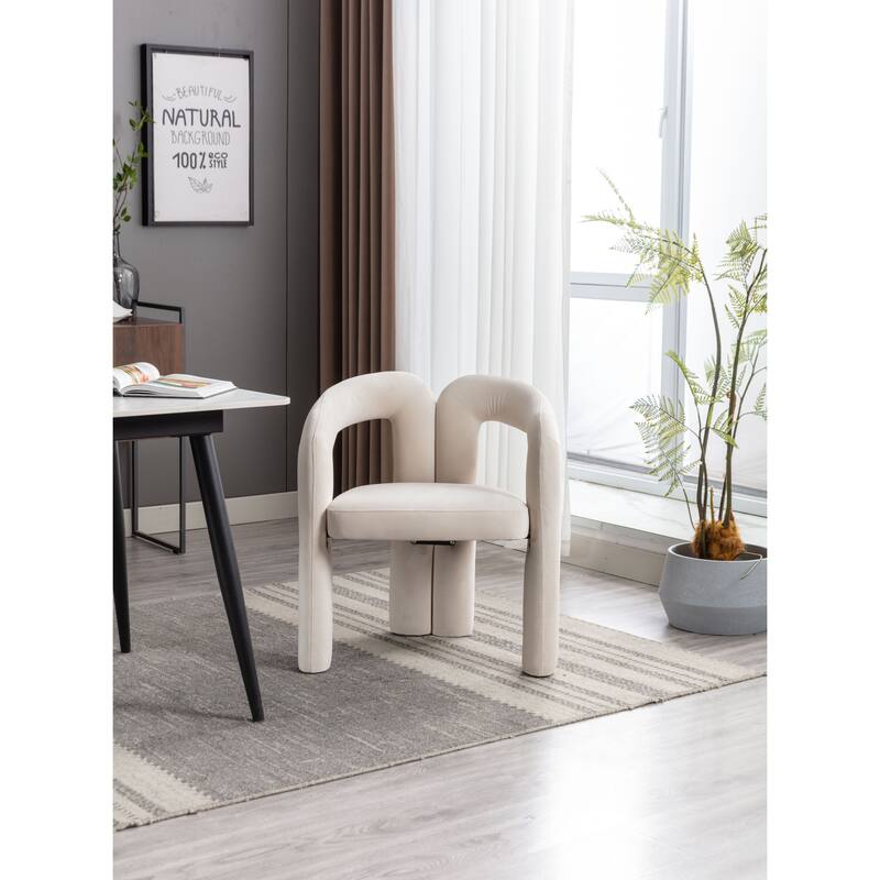 Beige 25.2" Accent Chair with Curved Backrest (Set of 2)