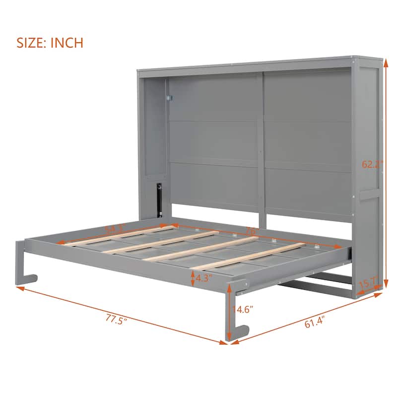 Full Size Murphy Bed Cabinet with Dual-Piston Lift, Space-Saving Foldable Wall Bed Frame w/Slatted Base Guest Room Home Office