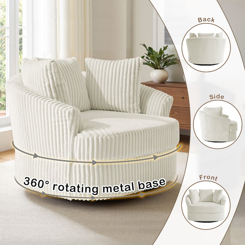 Oversized 43" W Corduroy Slipcovered Swivel Barrel Chair with Pillows Set of 2