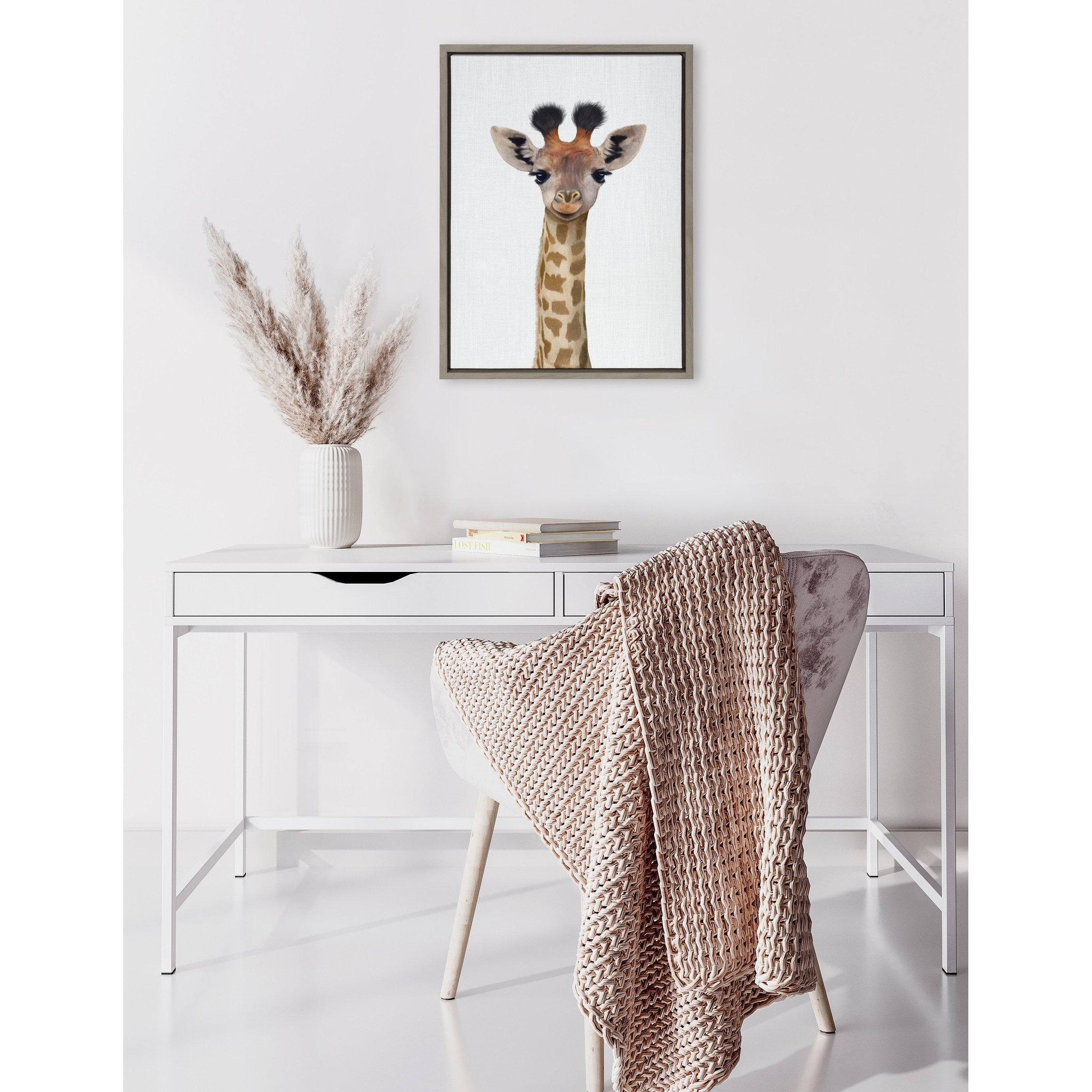 Kate and Laurel Sylvie Baby Giraffe Color Framed Canvas by Simon Te