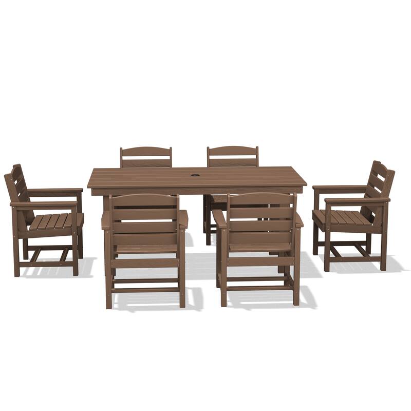 7-Piece HDPE Outdoor Dining Table Sets with Umbrella Hole - 1-Table 6-Chairs