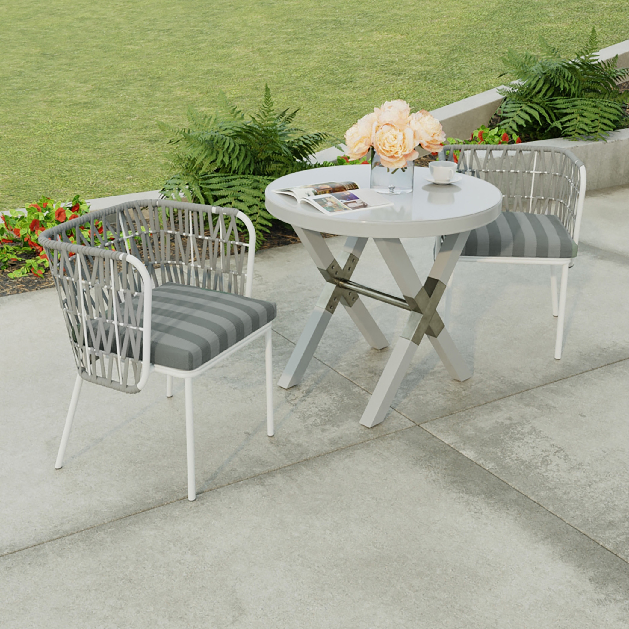 Striped outdoor store seat pads