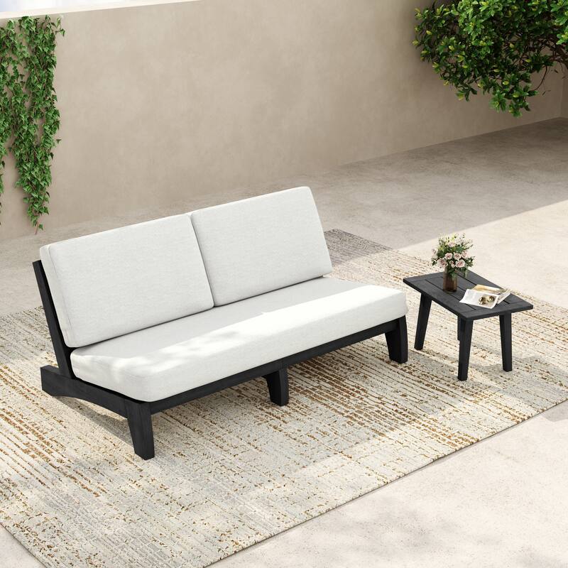 3-Seat Outdoor Sofa Set with Solid Wood Coffee Table, Weather-Resistant Cushions