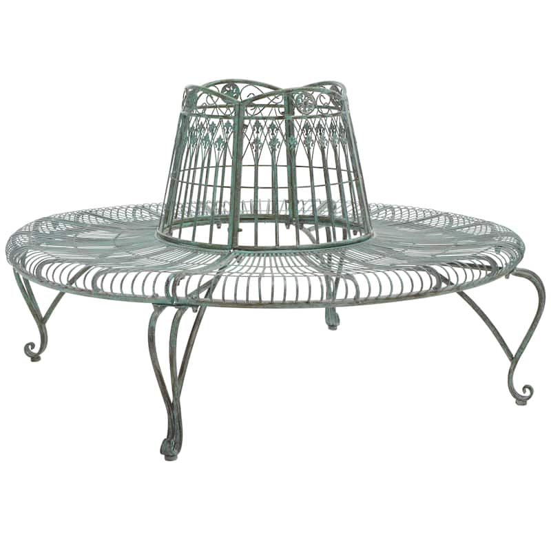 SAFAVIEH Outdoor Irmeli Victorian Iron Round Tree Bench - 60" W x 60" D x 34" H - 60Wx60Dx34H